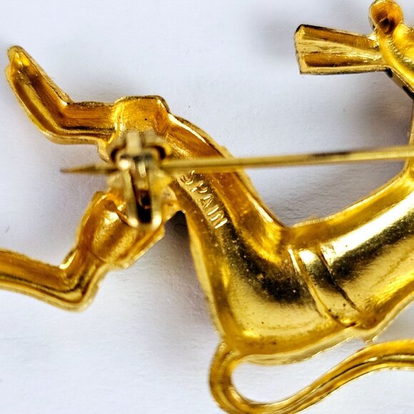 Vintage 50's Spanish Damascene Scatter Relaxing Mouse Gold & Black Pin Brooch - Picture 5 of 5